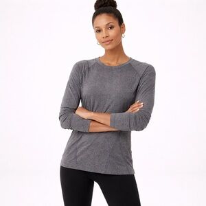 Athleta Women’s Long Sleeve Heathered Gray Performance Tee Top Size L